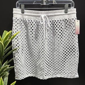 Kiwi & Punch Open Crochet elastic drawstring waist, swim coverup, mini skirt